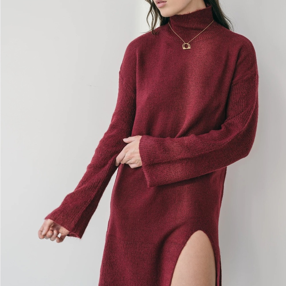 BiBi Deep Red Long Sleeve sweater Dress - Picture 2 of 5